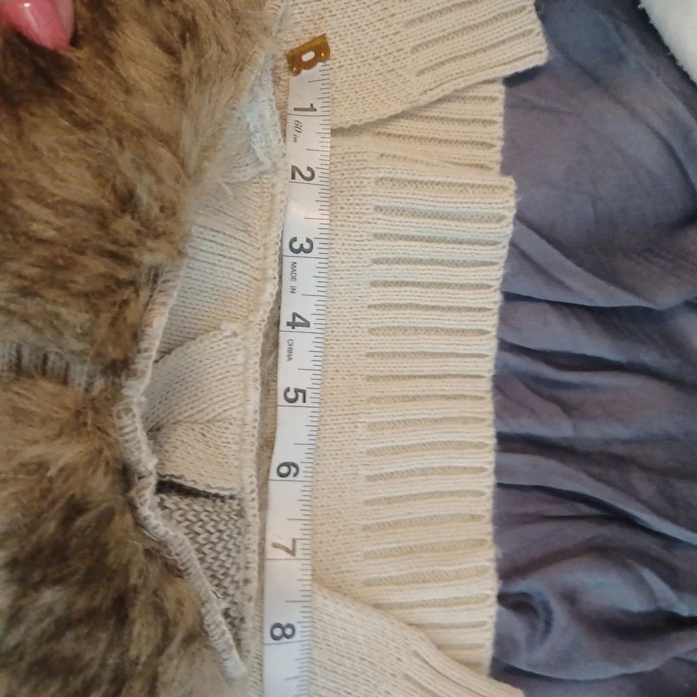 Amazon Button Front Dog Sweater Faux Fur Collar Sz L